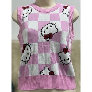 Hello‎ Kitty Sanrio Women's XS Retro Knit Checkered Sweater Vest Pink Crop Girl